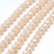 Electroplate Opaque Solid Color Crystal Glass Rondelle Beads Strands, Faceted, AB Color Plated, PeachPuff, 10x7mm, Hole: 1mm, about 70pcs/strand, 20 inch(EGLA-F047A-13AB)