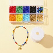 DIY Evil Eye Bracelet Necklace Making Kit, Including Glass Seed & Lampwork Round Bead, Hand & Moon & Elephant Alloy & 304 Stainless Steel Pendants, Mixed Color, Pendant: 7pcs/box(DIY-FS0004-28)