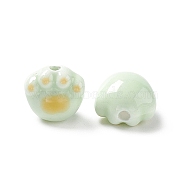 Handmade Printed Porcelain Beads, Cat Paw Prints, Aquamarine, 12x12x9mm, Hole: 2mm(PORC-F006-01E)