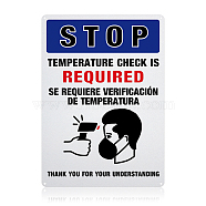 UV Protected & Waterproof Aluminum Warning Signs,  inchTemperature Check is Required inch Signs, Blue, 350x250x1mm, Hole: 4mm(AJEW-GL0001-05C-09)