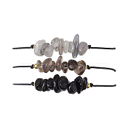 3Pcs 3 Styles Gemstone Braided Bead Bracelets, with Brass Beads, Chip, Inner Diameter: 2-7/8 inch(7.3cm), 1pc/style(BJEW-JB11146-06)