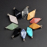 Natural & Synthetic Gemstone Pendants, with Platinum Tone Brass Findings, Rhombus, 23x14mm(G-PW0006-19P)