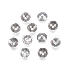 Non-Tarnish 304 Stainless Steel Bead Caps, Apetalous, Half Round, Stainless Steel Color, 6x2mm, Hole: 1.4mm(STAS-S057-48B-P)