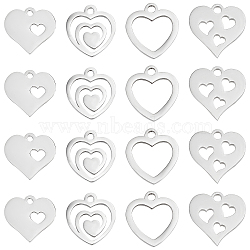 DICOSMETIC 40Pcs 4 Style 304 Stainless Steel Charms, Stamping Blank Tag, Heart, Stainless Steel Color, 12.5~14.9x11.8~14.7x1~1.2mm, hole: 1~2mm, 10pcs/style(STAS-DC0006-80)