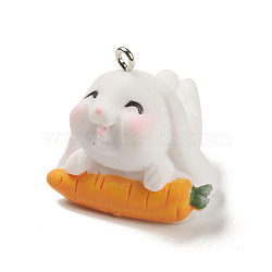 Opaque Resin Cute Bunny Pendants, Rabbit Charms with Carrot, with Platinum Plated Iron Loops, Rabbit, 25.5x27x26.5mm, Hole: 1.8mm(RESI-K023-02)