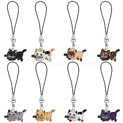 Alloy Enamel Pendant Mobile Straps, Cat, Golden, 7.9cm, 8pcs/set(HJEW-SW00044)