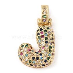 Brass Micro Pave Cubic Zirconia Pendants, Real 18K Gold Plated, Letter J, 23x17x6mm, Hole: 5x3mm(ZIRC-P121-01G-J)