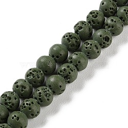 Synthetic Lava Rock Dyed Beads Strands, Round, Dark Olive Green, 6~6.5mm, Hole: 1mm, about 63pcs/strand, 15.16''(38.5cm)(G-H311-08A-03)