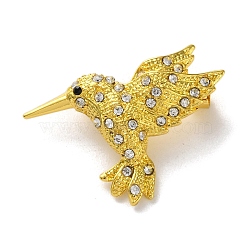 Woodpecker Golden Zinc Alloy Enamel Pin, Rhinestones Brooches for Backpack Clothes, Clear, 32x35mm(JEWB-D068-02G-01)