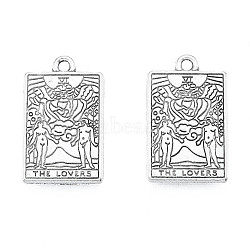 Rack Plating Alloy Pendants, Cadmium Free & Nickel Free & Lead Free, Tarot Charms, Antique Silver, The Lovers VI, 23.5x14.5x1.5mm, Hole: 1.8mm(PALLOY-N163-180E-P)