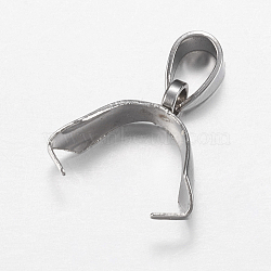 201 Stainless Steel Ice Pick Pinch Bails, Stainless Steel Color, 13x11~14x4.7~5mm, Hole: 3.5x6mm, Inner: 9x13mm, Pin: 0.3x0.6mm(STAS-I097-041B)