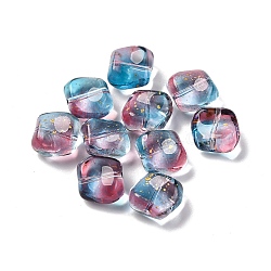 Baking Paint Transparent Glass Beads, with Gold Foil, Nuggest, Steel Blue, 10.5x11.5x6.5mm, Hole: 1.1mm(DGLA-C004-02B)