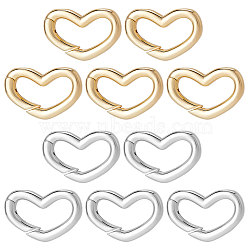 10Pcs 2 Colors Brass Spring Gate Rings, Cadmium Free & Nickel Free & Lead Free, Heart, Real Gold Plated & Real Platinum Plated, 11.5x17x2.5mm, 5pcs/color(KK-BBC0003-88)