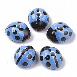 Handmade Porcelain Beads, Famille Rose Style, Ladybug, Dodger Blue, 9~11x17~19x13~15mm, Hole: 2~2.5mm(PORC-N004-57A)