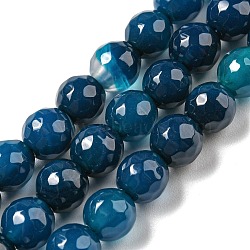 Natural Agate Beads Strands, Dyed & Heated, Round, Faceted, Marine Blue, 6mm, Hole: 1mm, about 62pcs/strand, 14.37~14.76 inch(36.5~37.5cm)(G-C082-A01-05)