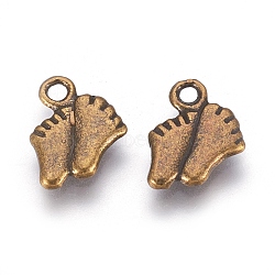 Tibetan Style Feet Alloy Charms, Cadmium Free & Nickel Free & Lead Free, Antique Bronze, 12x8.5x2mm, Hole: 1.5mm(X-TIBEP-A209-AB-NR)