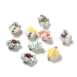 Handmade Printed Porcelain Beads, Fish, Mixed Color, 14.5~15x11.5~12x7~7.5mm, Hole: 1.6mm(PORC-F005-03)