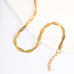 Stainless Steel Twist Rope Bracelet, Herringbone Chain Bracelet, Golden, No Size(MW8904-3)