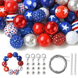 50Pcs 8 Style Acrylic Beads, Independence Day Theme, Round and Star, Mixed Color, 19~20x18~20mm, Hole: 2.7~3.2mm(MACR-CJC0001-15)