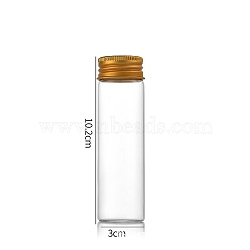 Clear Glass Bottles Bead Containers, Screw Top Bead Storage Tubes with Aluminum Cap, Column, Golden, 3x10cm, Capacity: 50ml(1.69fl. oz)(CON-WH0085-75G-02)