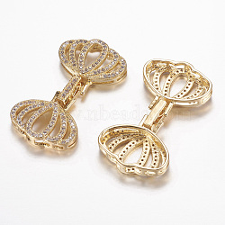 Brass Micro Pave Cubic Zirconia Fold Over Clasps, Rack Plating & Long-Lasting Plated, Cadmium Free & Nickel Free & Lead Free, Real 24K Gold Plated, Flower, 40x22x5mm, Hole: 1~2.5x3~5mm(ZIRC-F070-09G-FF)
