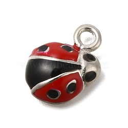 Brass Enamel Charms, Ladybird Charm, Platinum, 12.5x9.5x3mm, Hole: 1.8mm(FIND-C065-26P)