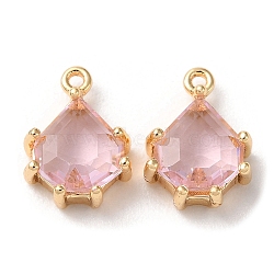 Real 18K Gold Plated Brass Micro Pave Cubic Zirconia Charms, Teardrop, Pink, 11x8x3.5mm, Hole: 0.9mm(KK-Q779-08G-04)