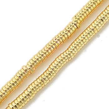 Electroplated Synthetic Non-Magnetic Hematite Beads Strands, Disc, Heishi Beads, Light Gold Plated, 3x1mm, Hole: 1mm, about 424pcs/strand, 16.02''(40.7cm)