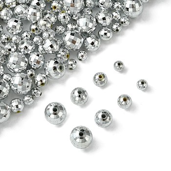 Faceted Round Plated Acrylic Beads, Silver Plated, 6~12mm, Hole: 1~2mm, 300pcs/set