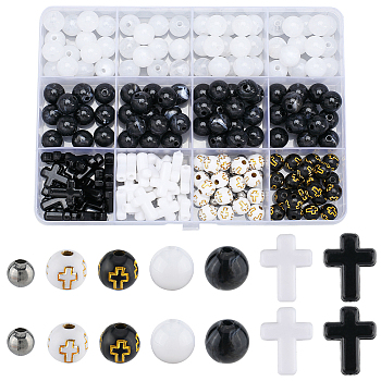 DIY Cross & Round Acrylic Beaded Bracelets Making Kits, Mixed Color, Beads: 8~16x8~12x4.5~10mm, Hole: 2mm, 280pcs