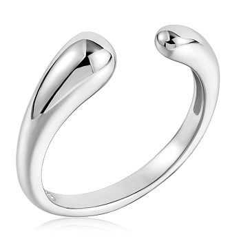 Rhodium Plated 925 Sterling Silver Teardrop Open Cuff Ring for Women, Platinum, US Size 5 1/4(15.9mm)