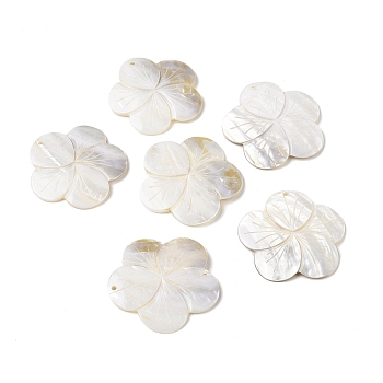 Natural Freshwater Shell Big Pendants, Flower Charm, White, 69x70.5x5mm, Hole: 3.5mm