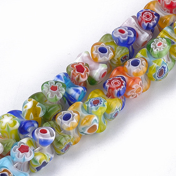 Millefiori Lampwork Beads Strands, Heart, Colorful, 10.5~11x8x8mm, Hole: 1mm, about 50pcs/strand, 10.6 inch