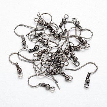 Iron Earring Hooks, Ear Wire, with Horizontal Loop, Cadmium Free & Nickel Free & Lead Free, Gunmetal, 17~19x0.8mm, Hole: 2mm, 22 Gauge, Pin: 0.6mm