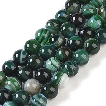 Natural Striped Agate/Banded Agate Beads Strands, Dyed, Round, Dark Slate Gray, 6mm, Hole: 0.8mm, about 32pcs/strand, 7.60''(19.3cm)