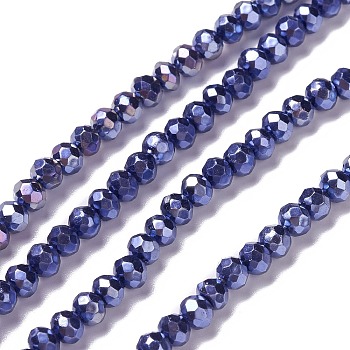 Opaque Glass Beads Strands, Faceted, Rondelle, Midnight Blue, 4x3mm, Hole: 0.6mm, about 221pcs/strand, 31.89''(81cm)