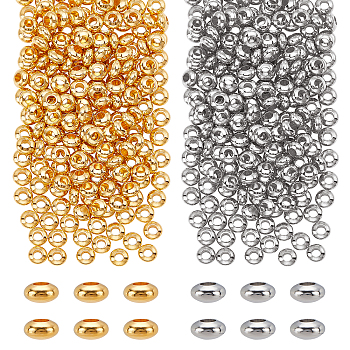 400Pcs 2 Colors Brass Spacer Beads, Rondelle, Platinum & Golden, 4x2mm, Hole: 2mm, 200pcs/color