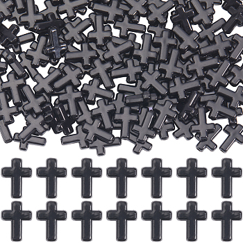 300Pcs Opaque Acrylic Beads, Cross, Black, 16x12x4.5mm