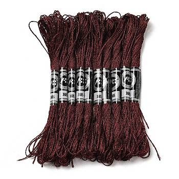 10 Skeins 12-Ply Metallic Polyester Embroidery Floss, Glitter Cross Stitch Threads for Craft Needlework Hand Embroidery, Friendship Bracelets Braided String, Dark Red, 0.8mm, about 8.75 Yards(8m)/skein