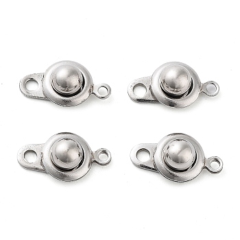 201 Stainless Steel Snap Clasps, Stainless Steel Color, 14.5x8x5.5mm, Hole: 1.5mm