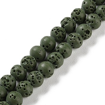 Synthetic Lava Rock Dyed Beads Strands, Round, Dark Olive Green, 6~6.5mm, Hole: 1mm, about 63pcs/strand, 15.16''(38.5cm)
