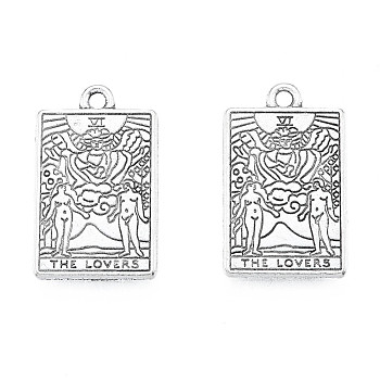 Rack Plating Alloy Pendants, Cadmium Free & Nickel Free & Lead Free, Tarot Charms, Antique Silver, The Lovers VI, 23.5x14.5x1.5mm, Hole: 1.8mm