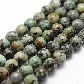 Natural African Turquoise(Jasper) Beads Strands, Faceted, Round, 10mm, Hole: 1mm, about 37pcs/strand, 14.9 inch~15.1 inch