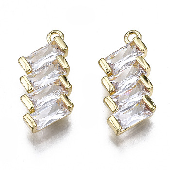 Brass Inlaid Clear Cubic Zirconia Pendants, Rectangle, Golden, 19x8x2.5mm, Hole: 1.2mm