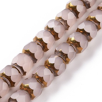 Electroplate Opaque Glass Beads Strands, Half Golden Plated, Long-Lasting Plated, Faceted, Rondelle, Thistle, 7.5x6mm, Hole: 1.2mm, about 60pcs/strand, 15.75''(40cm)