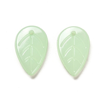 Translucent Acrylic Pendants, Leaf, Honeydew, 18x11.5x3.5mm, Hole: 1.4mm