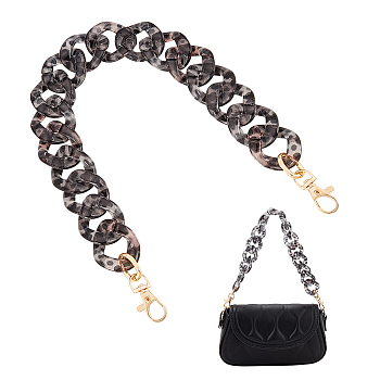 Leopard Print Pattern Acrylic Curb Chain Bag Handles, with Alloy Swivel Clasps, for Bag Replacement Accessories, Gray, 47.7cm