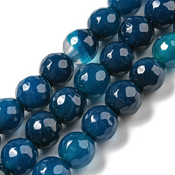 Natural Agate Beads Strands, Dyed & Heated, Round, Faceted, Marine Blue, 6mm, Hole: 1mm, about 62pcs/strand, 14.37~14.76 inch(36.5~37.5cm)