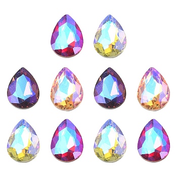 Pointed Back Glass Rhinestone Cabochons, Back Plated, Faceted, AB Color Plated, Teardrop, Mixed Color, 14x10x5mm