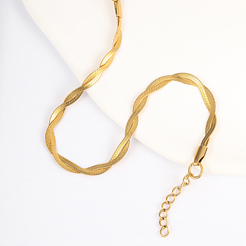 Stainless Steel Twist Rope Bracelet, Herringbone Chain Bracelet, Golden, No Size